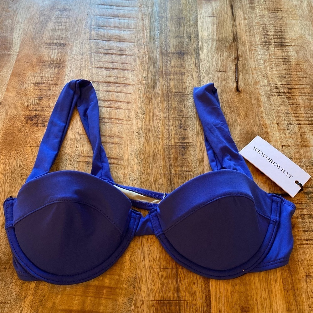 WeWoreWhat Underwire thick wide band bra bikini top Small blue sapphire